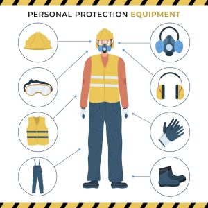 Personal Protective Equipment: A visual representation of various types of PPE, such as safety goggles, helmets, and gloves.